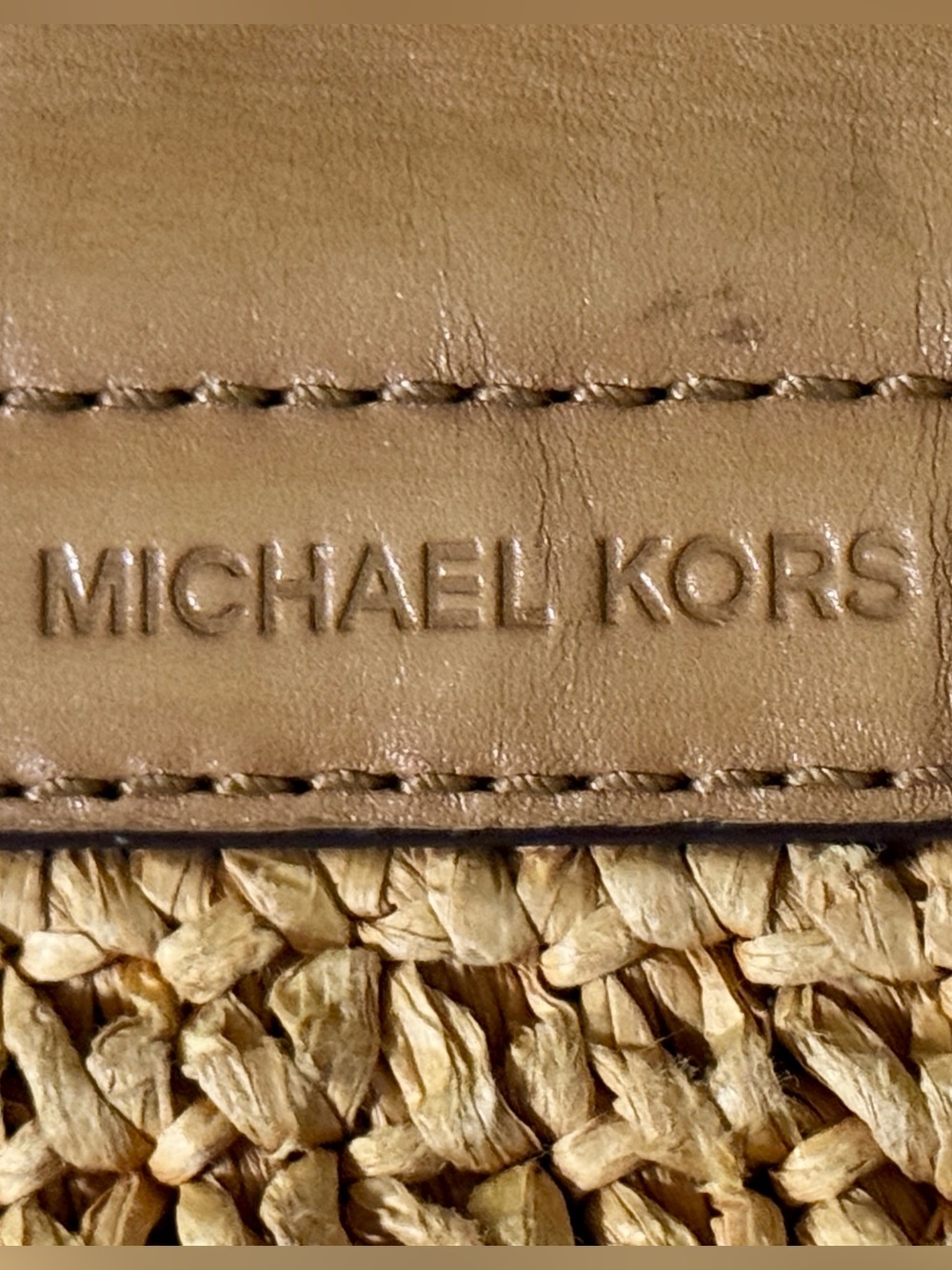 Authentic Michael Kors Tan Straw Crossbody Bag with Leather Trim L 9” x W 6” - Picture 5 of 8